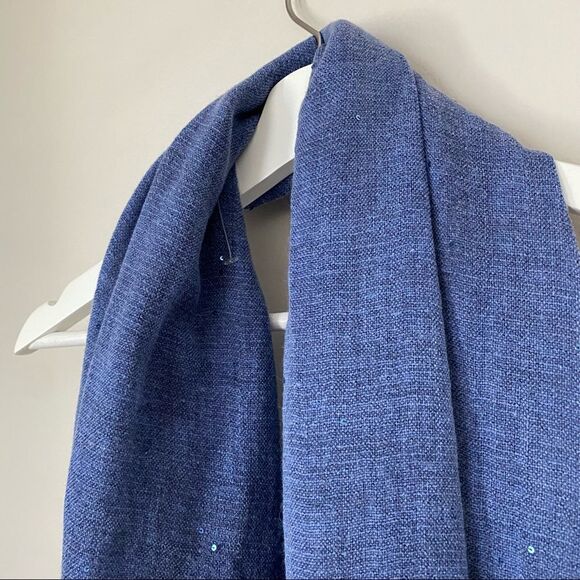 Modena Scarf Blue Sequin Casual Fringe Neutral Lightweight Oversized - Picture 2 of 7